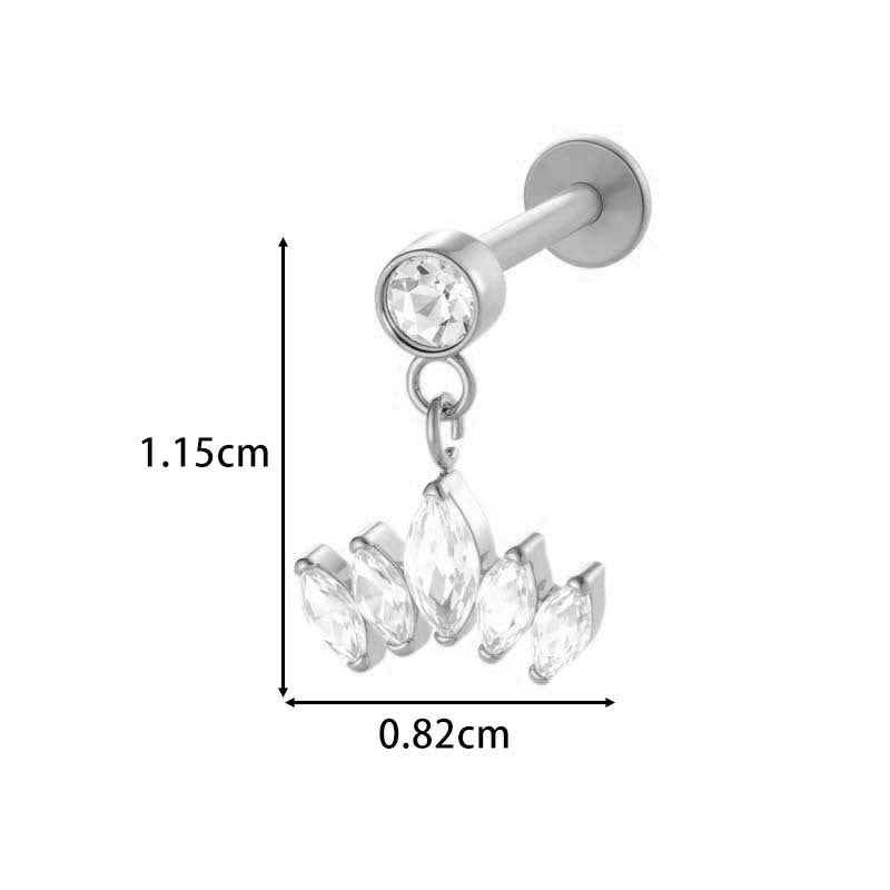 F136 Titanium Internally-Threaded Zirconia Pendant Stud — Star & Hexagram Flat-Back Cartilage Jewelry