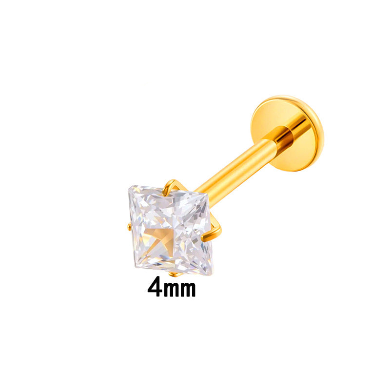G23/F136 Titanium CZ Internally Threaded Flat-Back Cartilage Stud Earrings – Square, Round Series