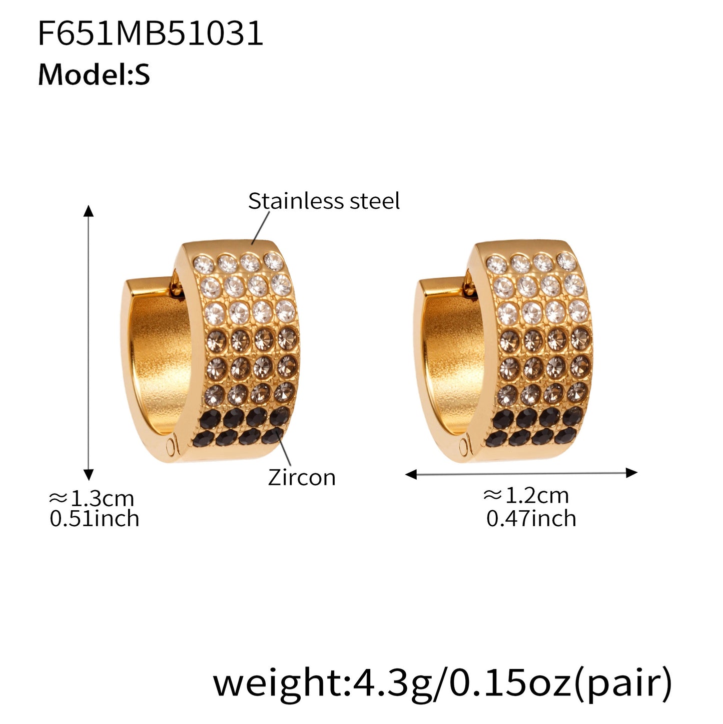 Stainless Steel Colorful Zircon Round Hoop Earrings Set – Modern Minimalist Retro Luxury Hoops