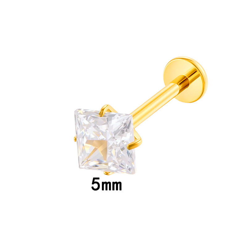G23/F136 Titanium CZ Internally Threaded Flat-Back Cartilage Stud Earrings – Square, Round Series