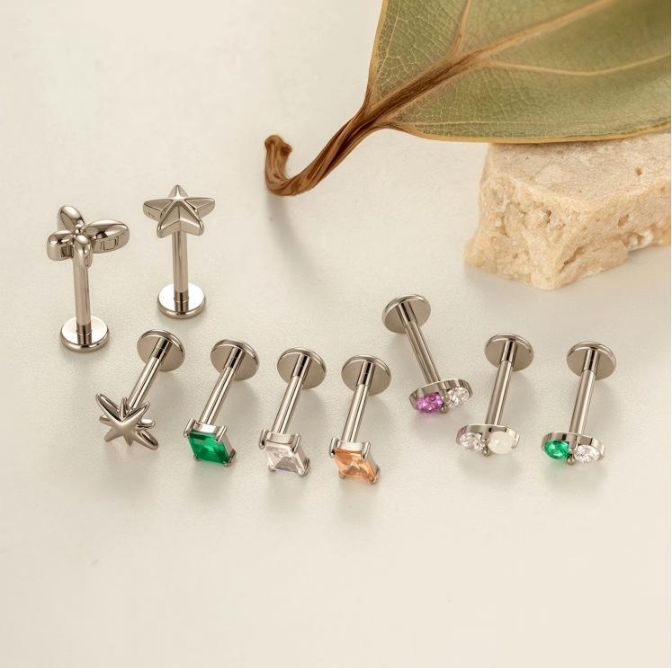 G23/F136 Titanium Zircon Star & Geometric Lip & Cartilage Piercing | Stylish & Hypoallergenic Jewelry