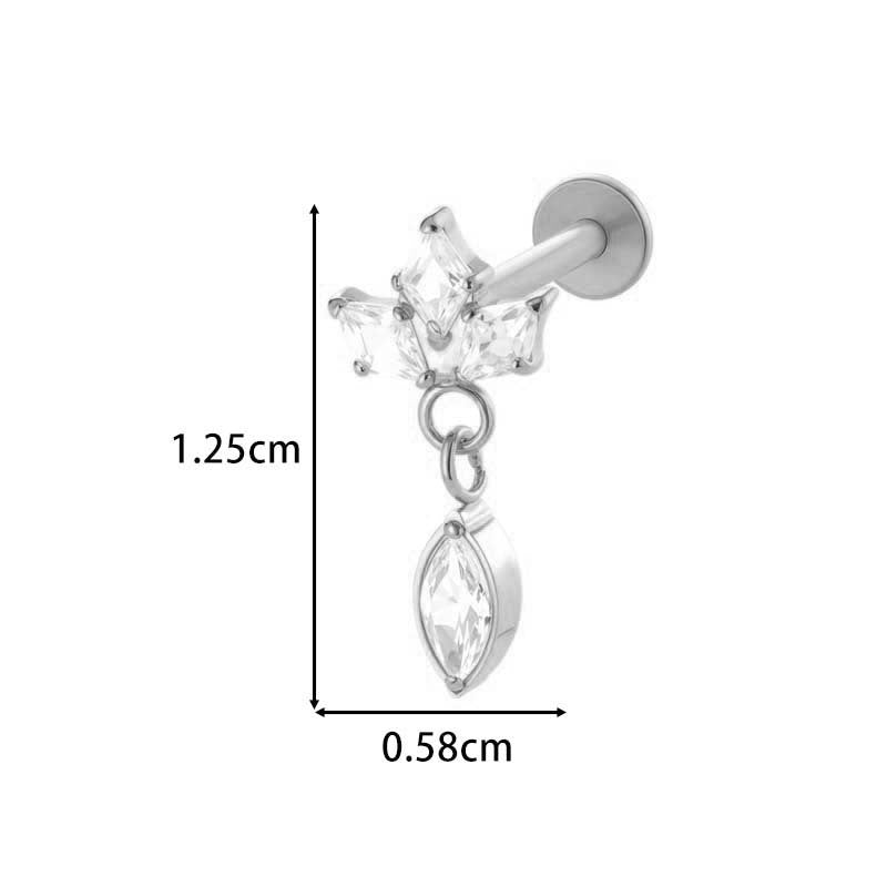 F136 Titanium Internally-Threaded Zirconia Pendant Stud — Star & Hexagram Flat-Back Cartilage Jewelry