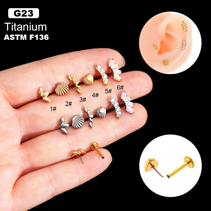 Titanium Heart-shaped Shell Horse Eye Zircon Piercing Earrings Studs