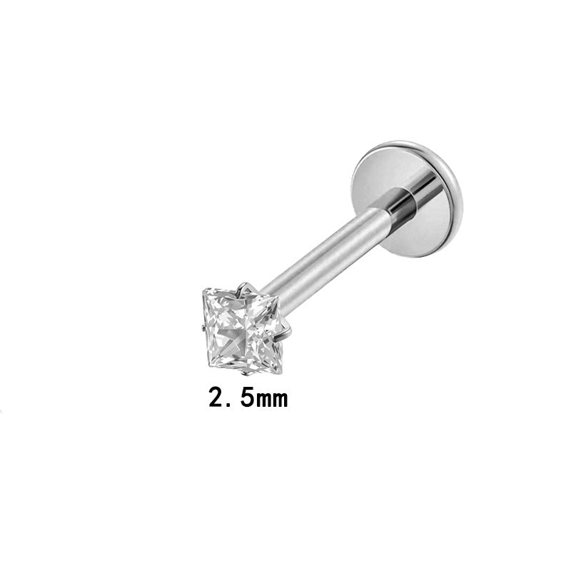 G23/F136 Titanium CZ Internally Threaded Flat-Back Cartilage Stud Earrings – Square, Round Series