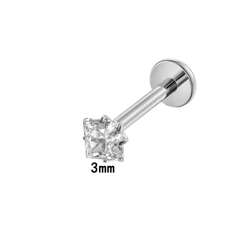 G23/F136 Titanium CZ Internally Threaded Flat-Back Cartilage Stud Earrings – Square, Round Series