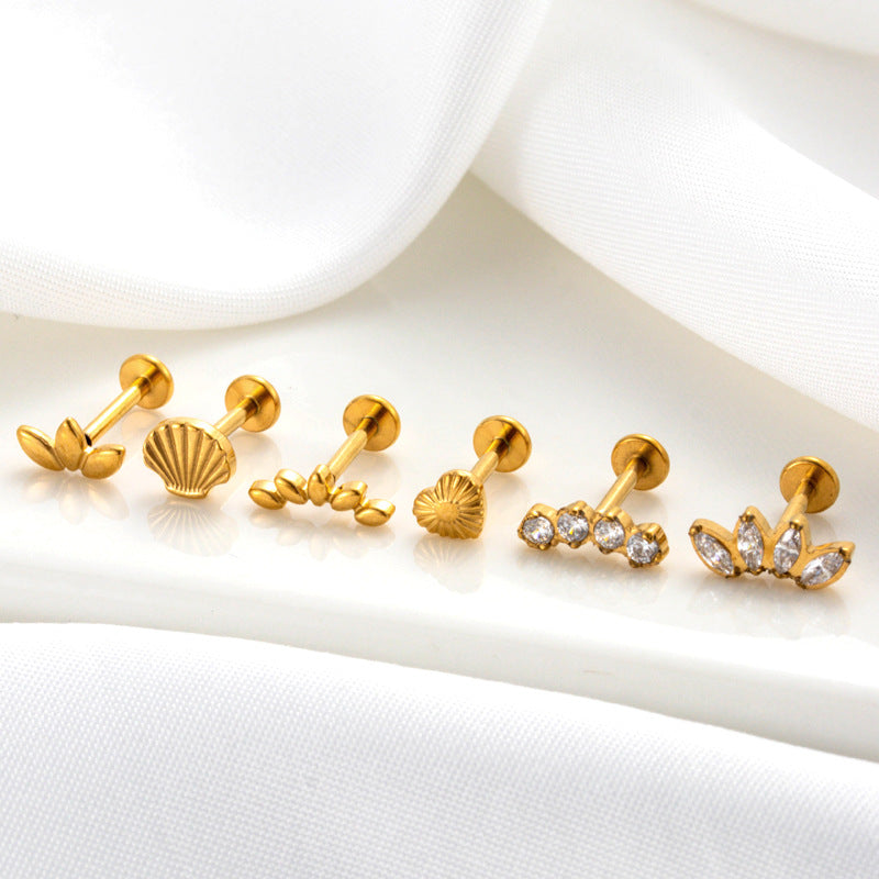 Titanium Heart-shaped Shell Horse Eye Zircon Piercing Earrings Studs