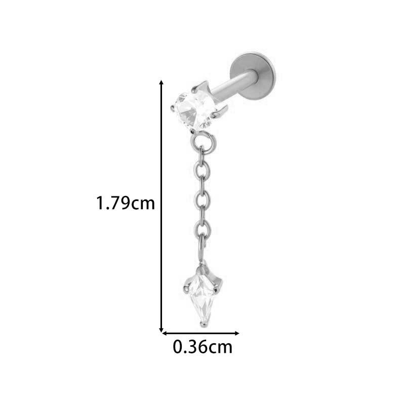 F136 Titanium Internally-Threaded Zirconia Pendant Stud — Star & Hexagram Flat-Back Cartilage Jewelry