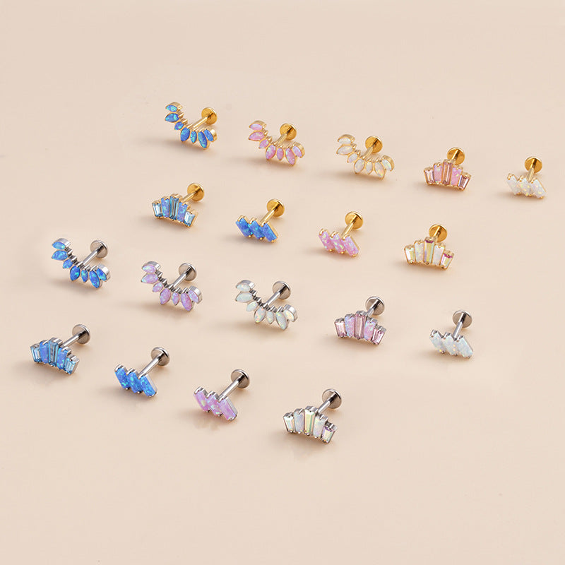G23/F136 Titanium Opal Crown Push-Pin Labret & Cartilage Stud | 1.2×8mm