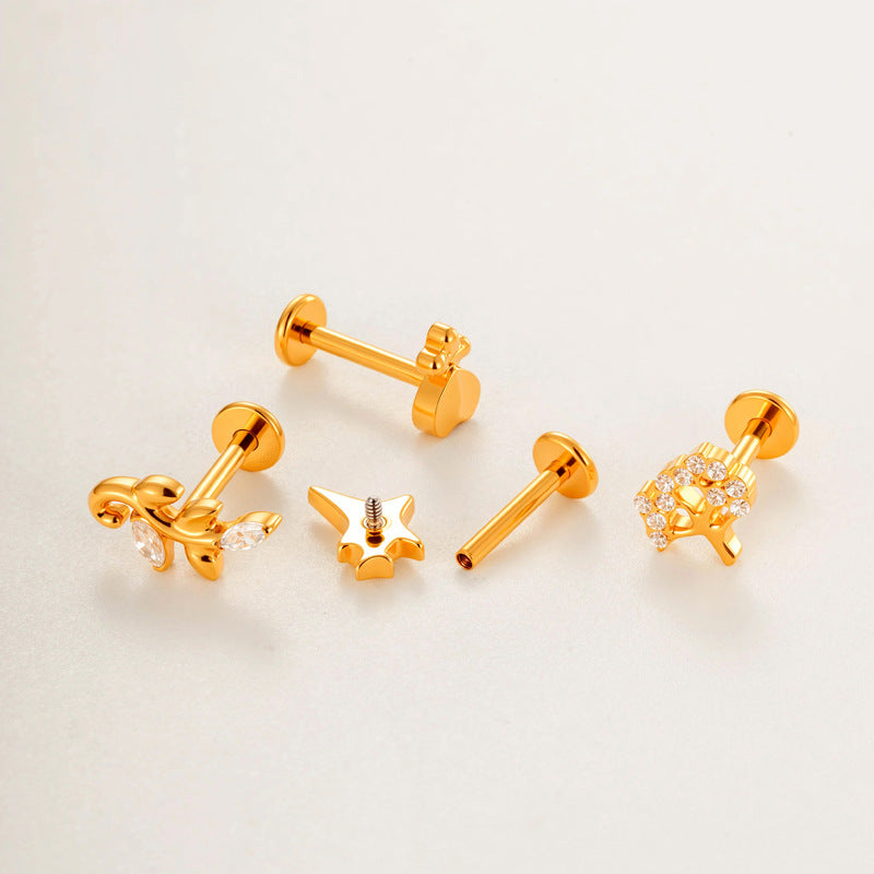 G23/F136 Titanium Internally Threaded Zircon Piercing Jewelry Lip Stud & Cartilage Earring – Elegant Sparkle Design, 1.2×8mm Rod, Gold & Silver