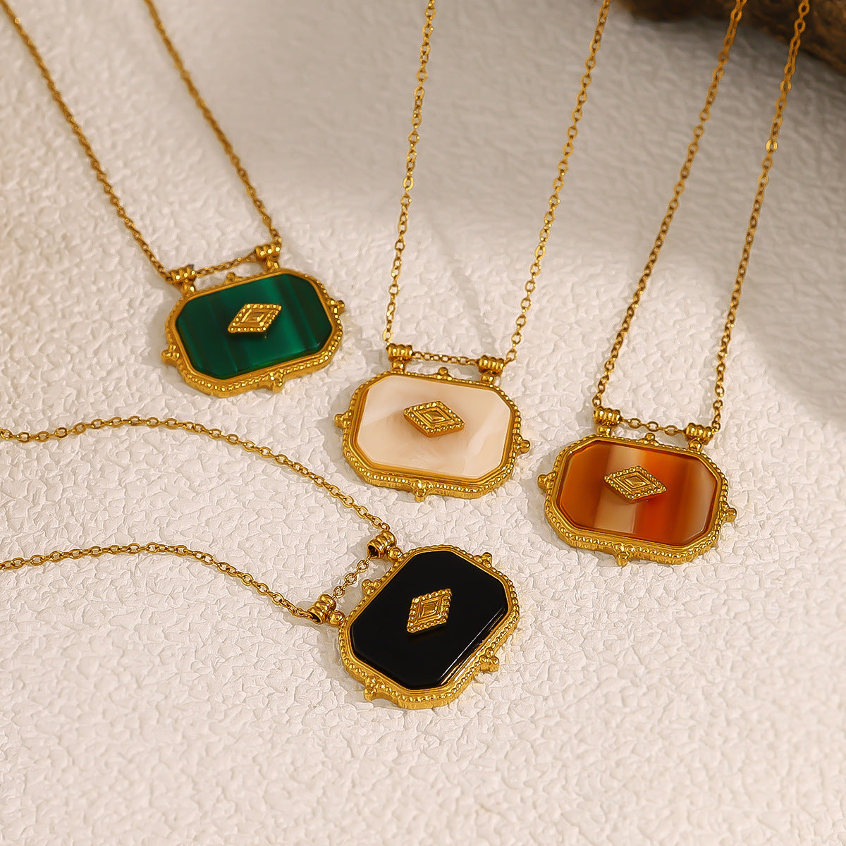 18K Gold Plated Titanium Steel Rectangular Pendant Necklace Set | Elegant Fashion Jewelry