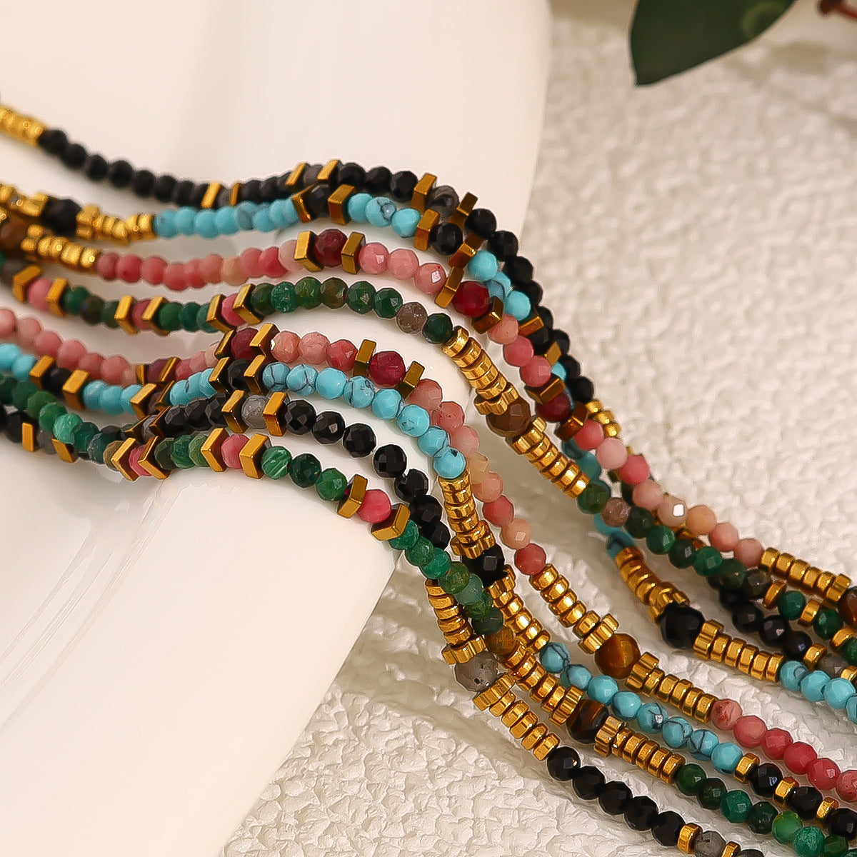 18K Gold Plated Titanium Steel Colored Bead Dopamine Necklace | Stylish Fashion Jewelry