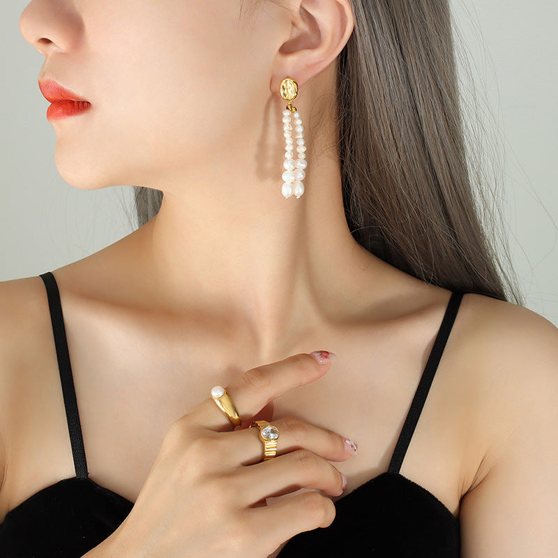 Oval Freshwater Pearl Earrings – Elegant Stainless Steel Statement Earrings for Women