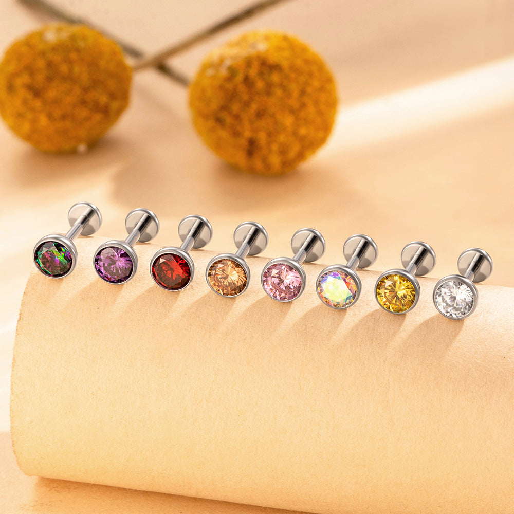 Titanium Flat Back Zircon Piercing Stud | Hypoallergenic Threaded Cartilage Earring