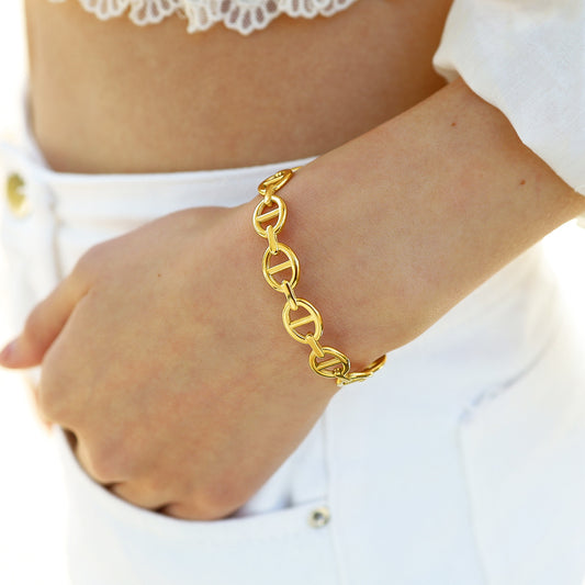 18K Gold Plated Stainless Steel Hollow Open Bangle Bracelet – Modern Geometric Statement Jewelry