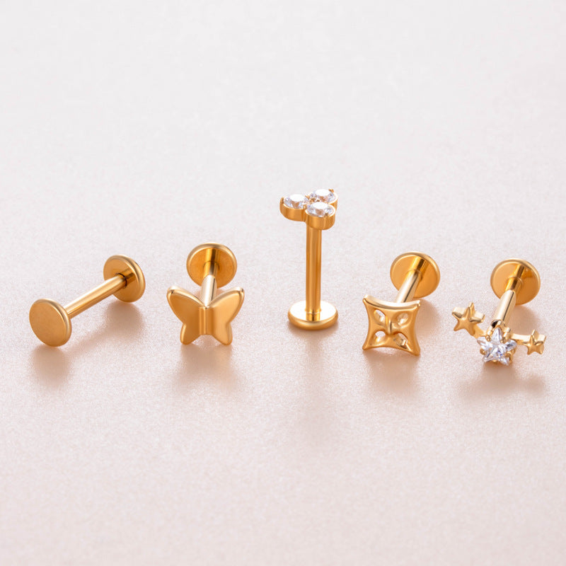 Sleek Titanium Cartilage Piercing Stud with Zircon Accent – Hypoallergenic