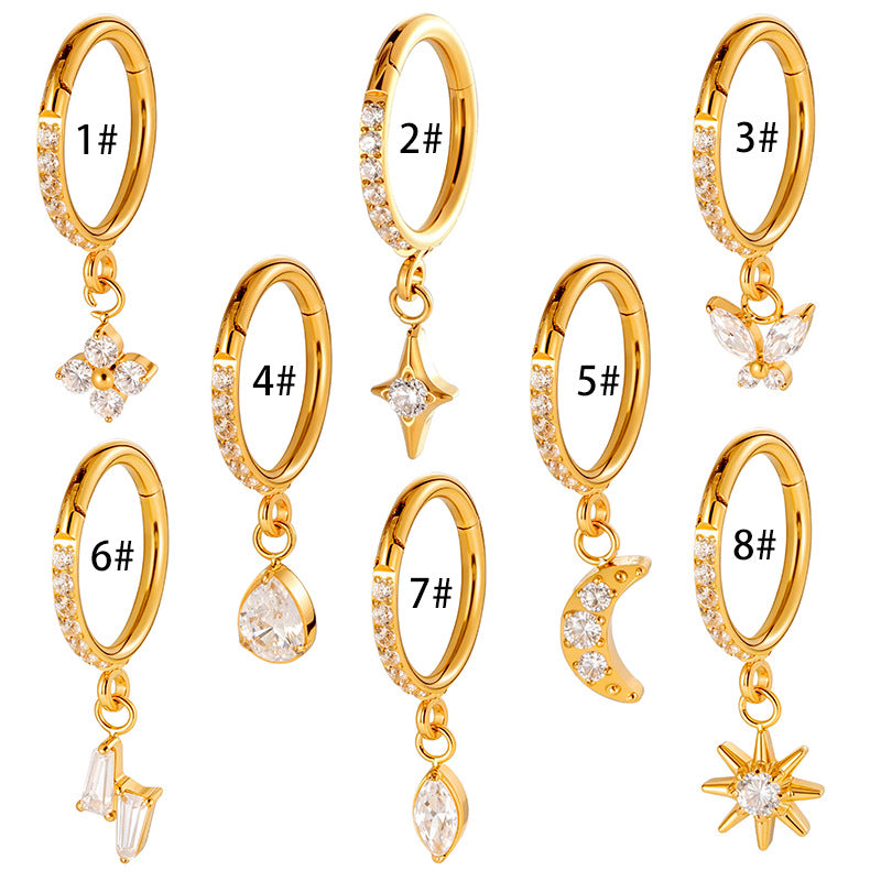 F136 Titanium Zircon Star & Moon Dangle Cartilage Piercing | Lip & Ear Jewelry | Hypoallergenic & Stylish