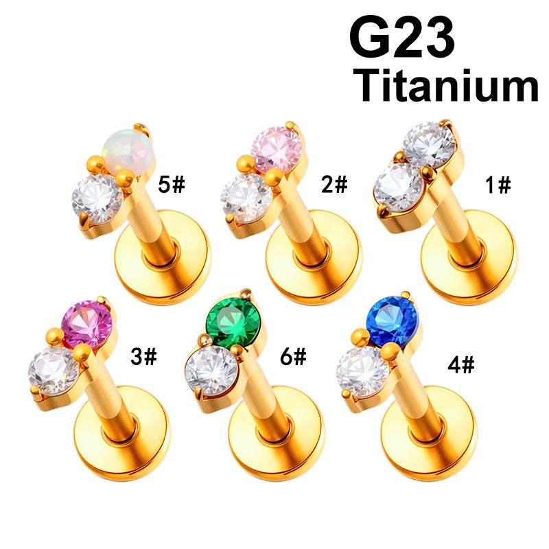 G23 Titanium Piercing with Zirconia - Flat Back Lip, Cartilage & Helix Stud | Push Pin Design