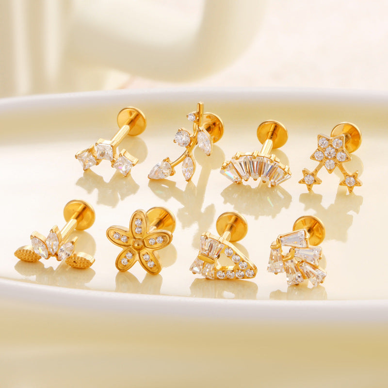 F136 Titanium Internally Threaded Zircon Labret Stud | High-End Flat Back Cartilage Piercing Jewelry