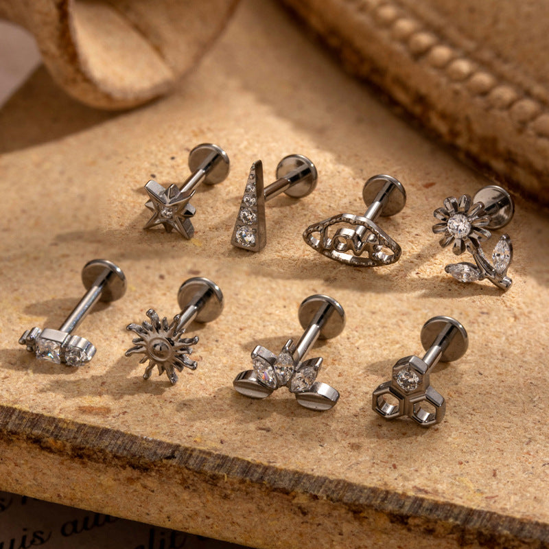 G23 Titanium Internally Threaded CZ Cartilage Stud – Minimalist Flower, Star or Heart Piercing Jewelry
