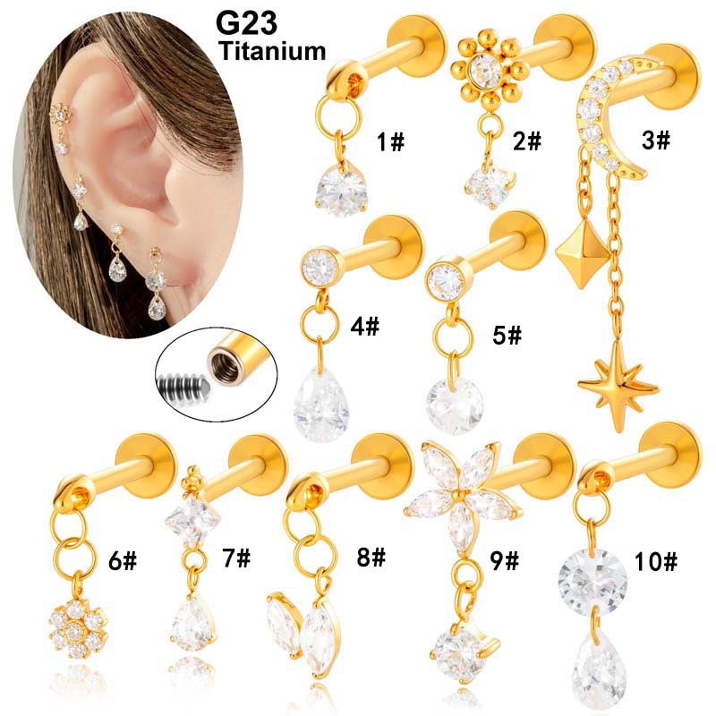 F136 Titanium Internally Threaded Flower CZ Cartilage Stud – Hypoallergenic Piercing Jewelry