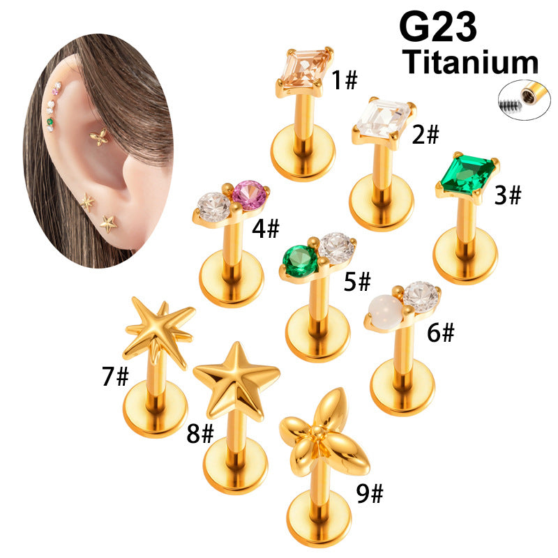 G23/F136 Titanium Zircon Star & Geometric Lip & Cartilage Piercing | Stylish & Hypoallergenic Jewelry