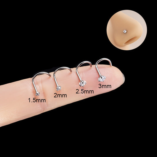 F136 Titanium Zircon Nose Stud | S-Shaped Rod Nose Piercing Jewelry | Fashionable & Durable