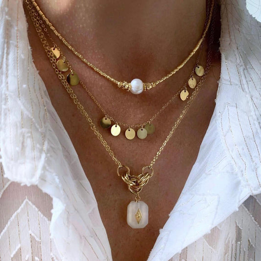 18K Gold Plated Stainless Steel Necklace Collection – Pearl, Tassel & Crystal Pendant Fashion Jewelry