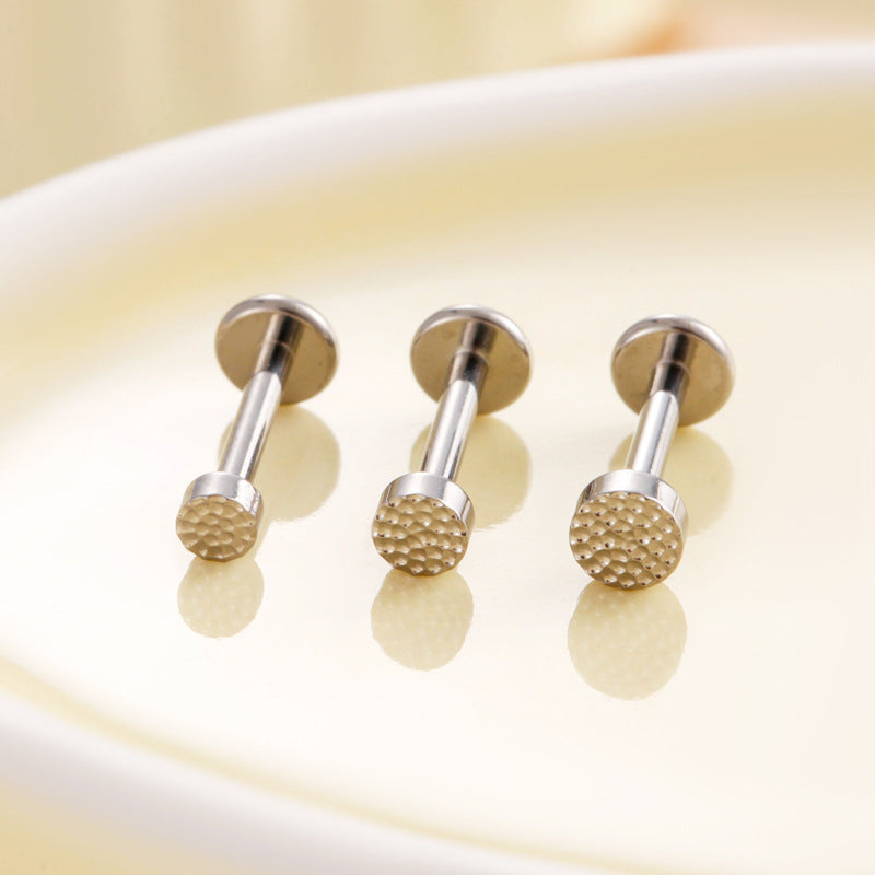 F136 Titanium Alloy Round Disc Hammered Texture Cartilage Piercing Lip Piercing Barbell – Fashionable Body Jewelry for Piercings
