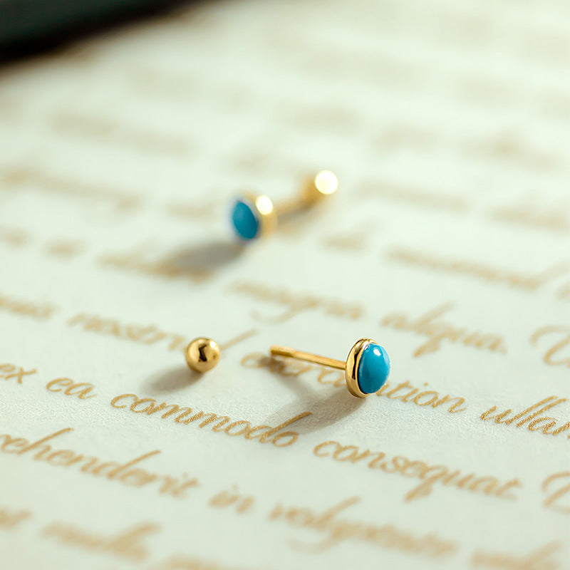 14K Solid Gold Turquoise Screw-Back Stud Earring – Hypoallergenic Daily Wear (Single)