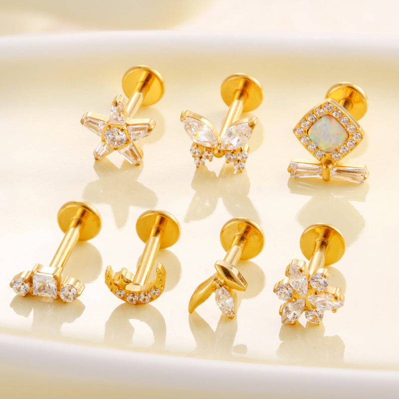 F136 Titanium Butterfly Star Moon Lip & Cartilage Stud with CZ | Internally Threaded