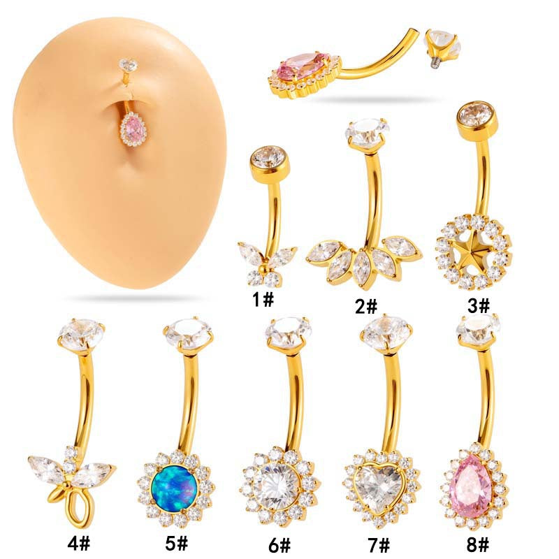 G23/F136 Titanium Flower CZ Internally Threaded Belly Button Ring – Stylish Navel Piercing Jewelry