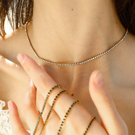 18K Gold Plated Stainless Steel Micro-Paved Green & Black Crystal Necklace – High-End Minimalist Jewelry