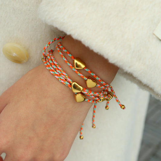 18K Gold Plated Titanium Steel Heart Pendant with Colorful Woven Cotton Cord | Stylish & Trendy Jewelry