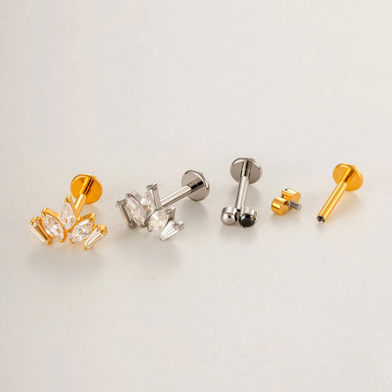 G23/F136 Titanium CZ Labret Studs | Internally Threaded Flat Back Lip & Cartilage Piercing Jewelry