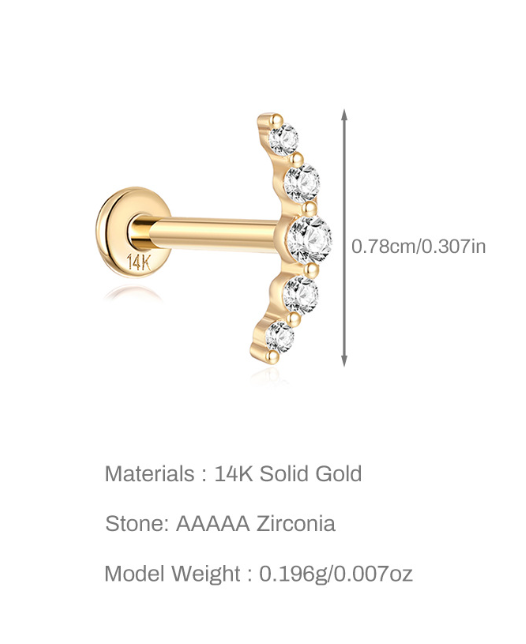 14K Gold Five-Stone Zircon Stud Earrings – Elegant & Dainty