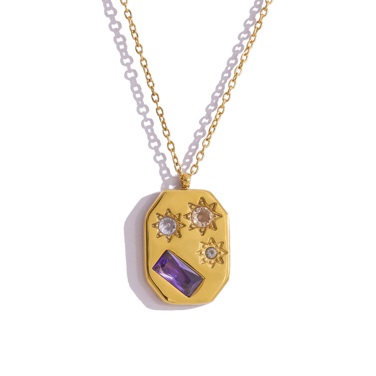 Stylish Colored Zircon Necklace | 18K Gold Star & Geometric Titanium Clavicle Necklace | Round & Geometric Pendant Designs