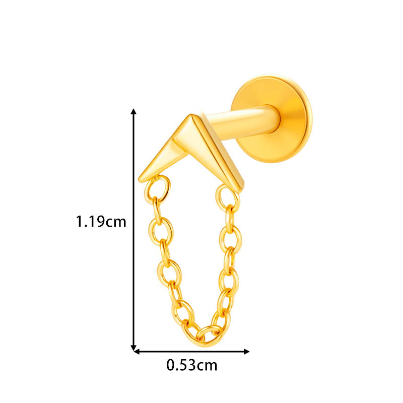 G23/F136 Titanium Piercing with Zircon Pendant Chain – Threaded Flat-Top Lip & Cartilage Piercing Earring Jewelry