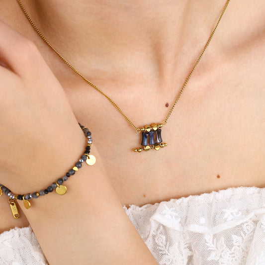 18K Gold Plated Titanium Steel Natural Stone Pendant Necklace & Bracelet Set – Non-Fading Luxury Design