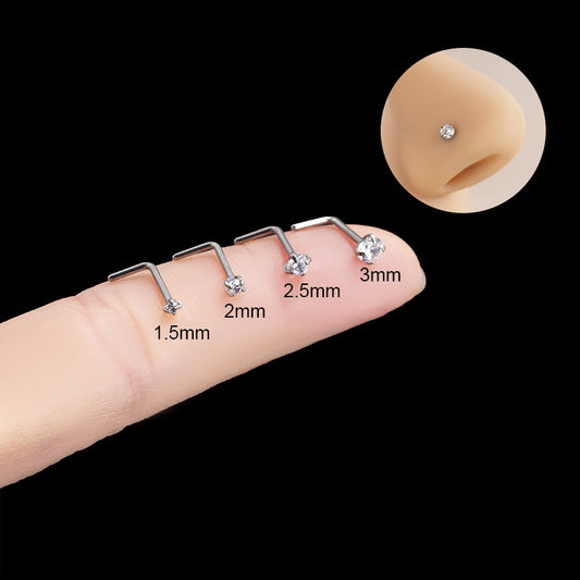 G23 Titanium Zircon-Set L-Bar Nose Stud – Stylish and Durable Body Piercing Jewelry