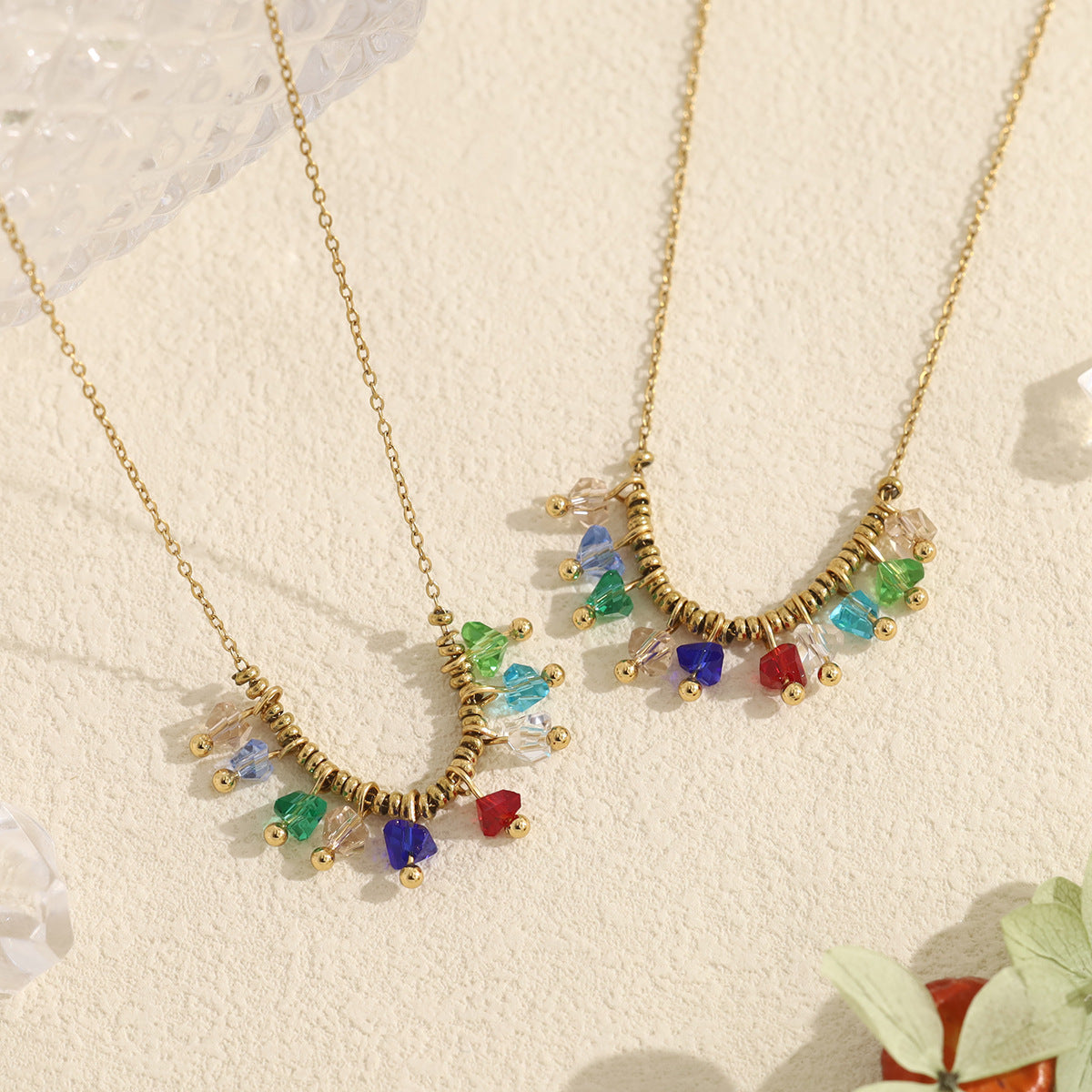 18K Gold Plated Titanium Steel New Multi-Color Zircon Pendant Necklace