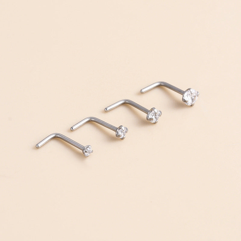 G23 Titanium Zircon-Set L-Bar Nose Stud – Stylish and Durable Body Piercing Jewelry