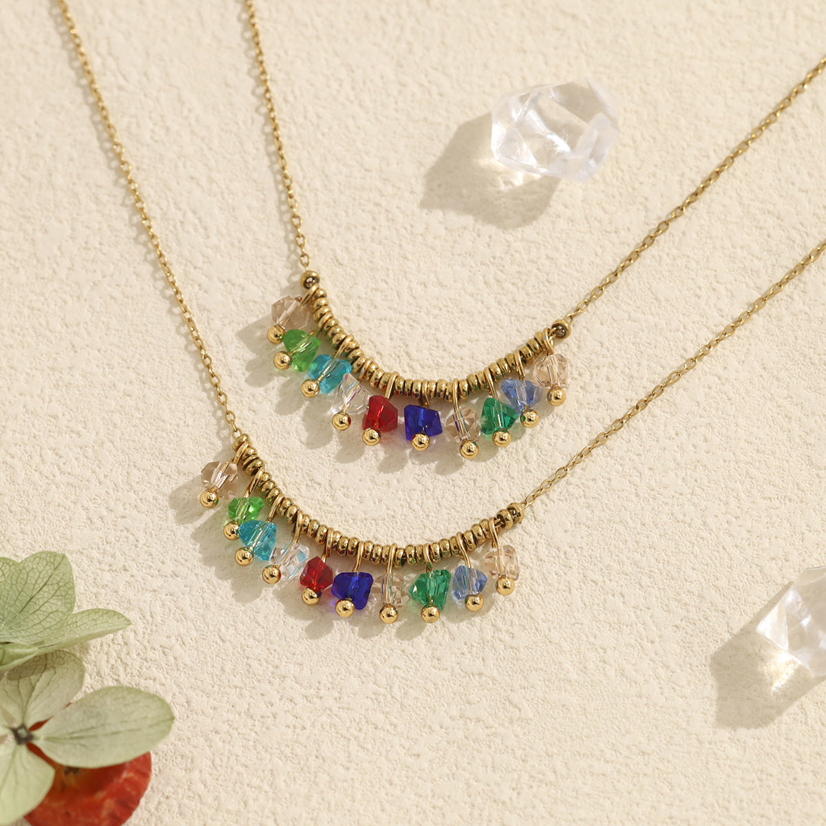 18K Gold Plated Titanium Steel New Multi-Color Zircon Pendant Necklace