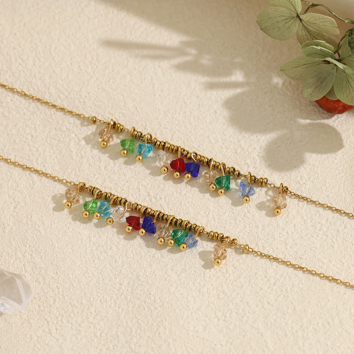 18K Gold Plated Titanium Steel New Multi-Color Zircon Pendant Necklace