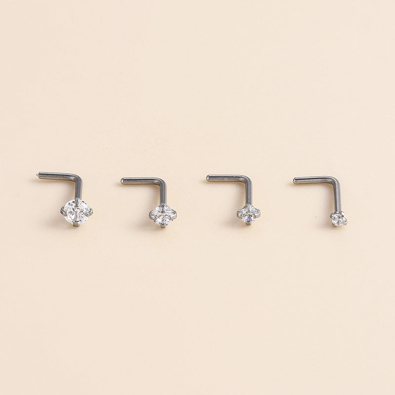 G23 Titanium Zircon-Set L-Bar Nose Stud – Stylish and Durable Body Piercing Jewelry