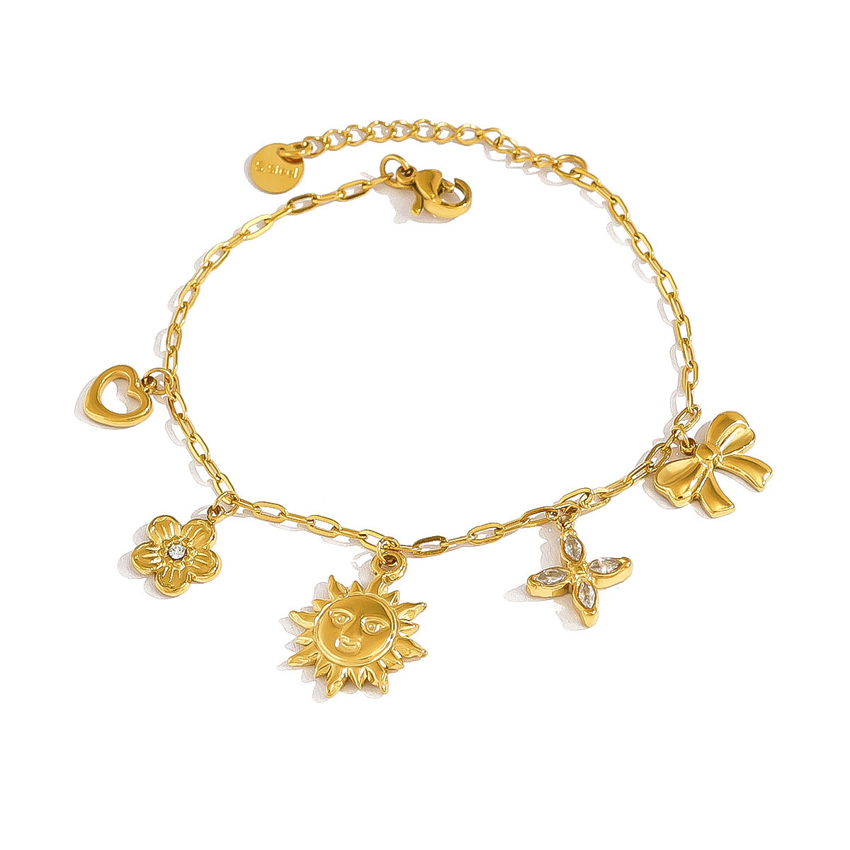 18K Gold Plated Titanium Steel Fashion Layered Butterfly Heart Flower Bracelet Set – Luxe Versatile Design