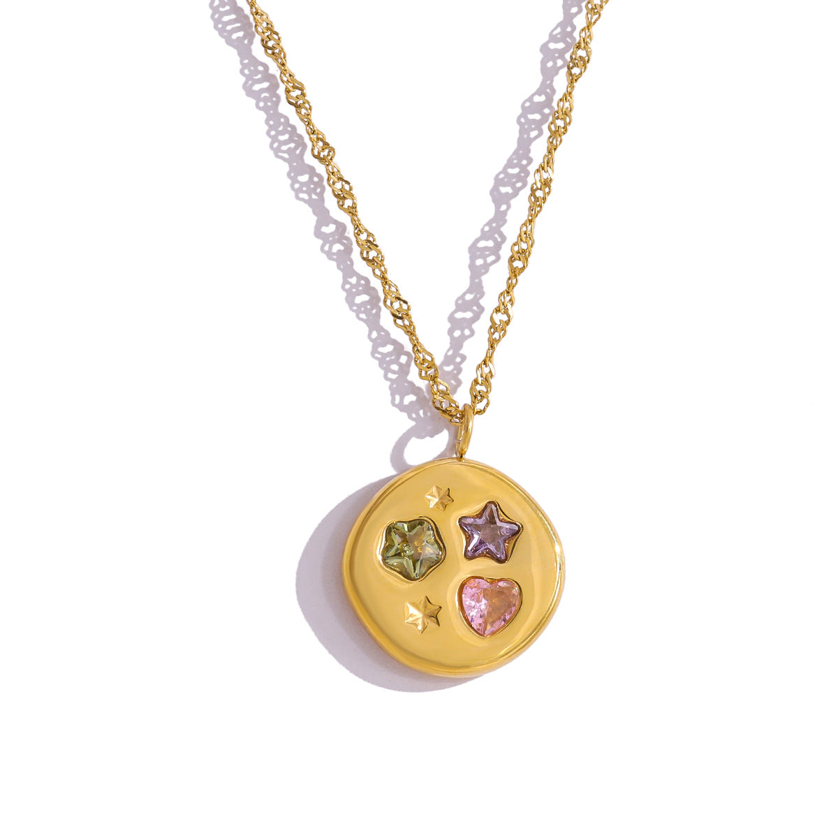 Stylish Colored Zircon Necklace | 18K Gold Star & Geometric Titanium Clavicle Necklace | Round & Geometric Pendant Designs
