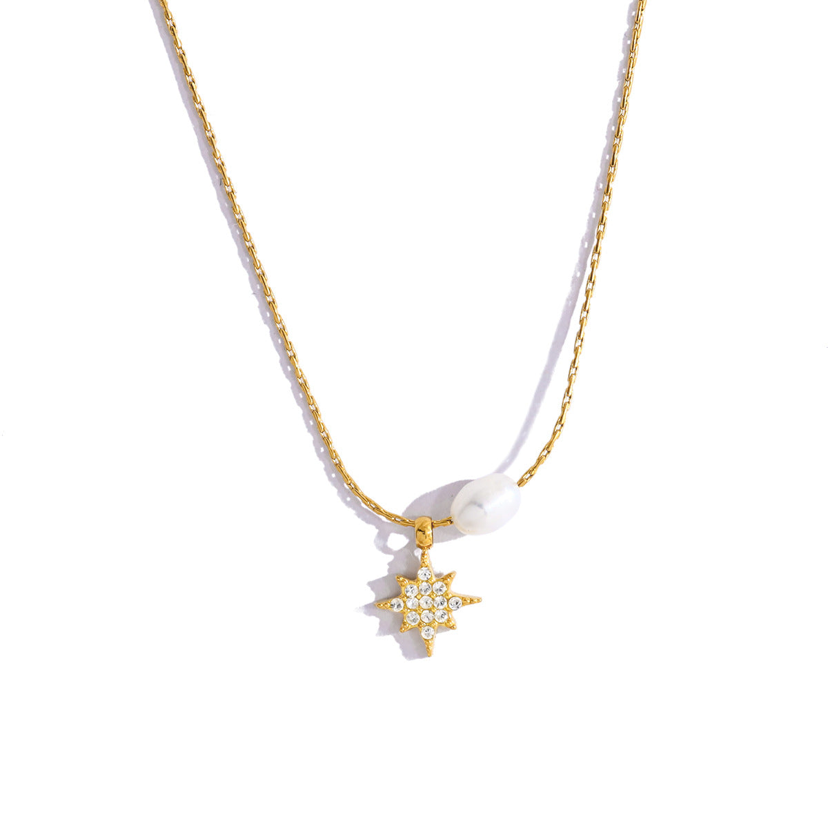 Elegant Pearl & Star Pendant Titanium Steel Necklace and Bracelet Set | Fashion Jewelry Set