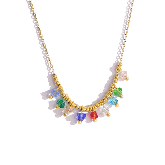 18K Gold Plated Titanium Steel New Multi-Color Zircon Pendant Necklace