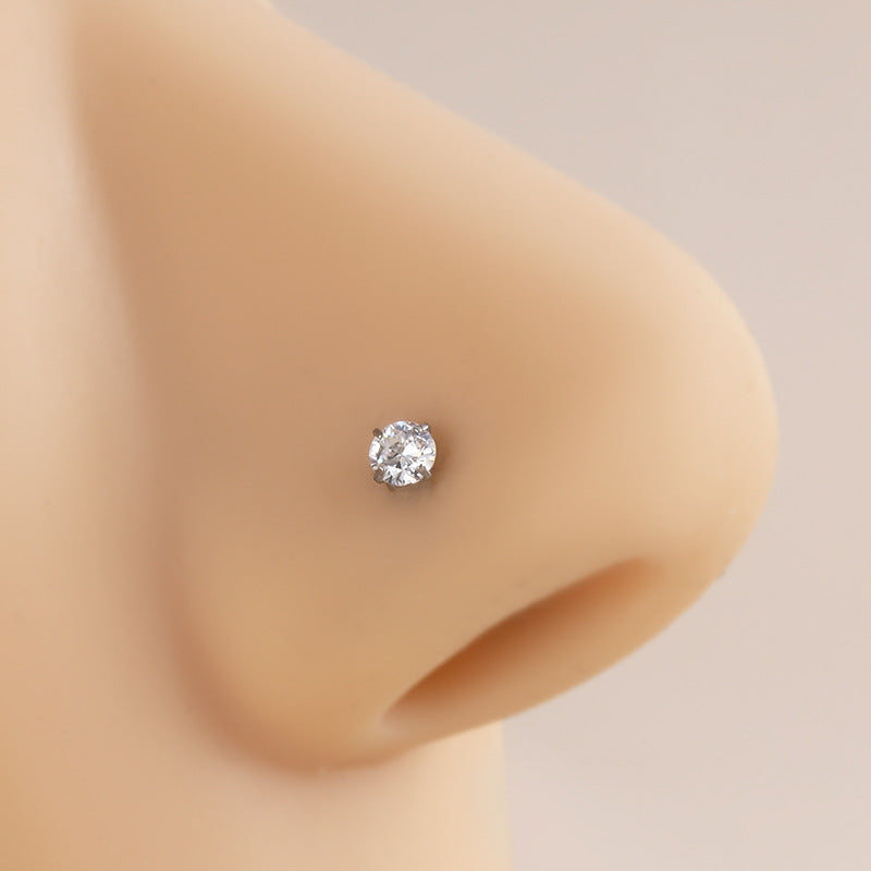G23 Titanium Zircon-Set L-Bar Nose Stud – Stylish and Durable Body Piercing Jewelry