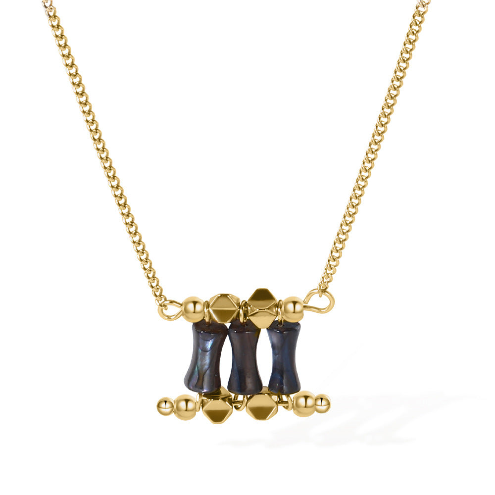 18K Gold Plated Titanium Steel Natural Stone Pendant Necklace & Bracelet Set – Non-Fading Luxury Design